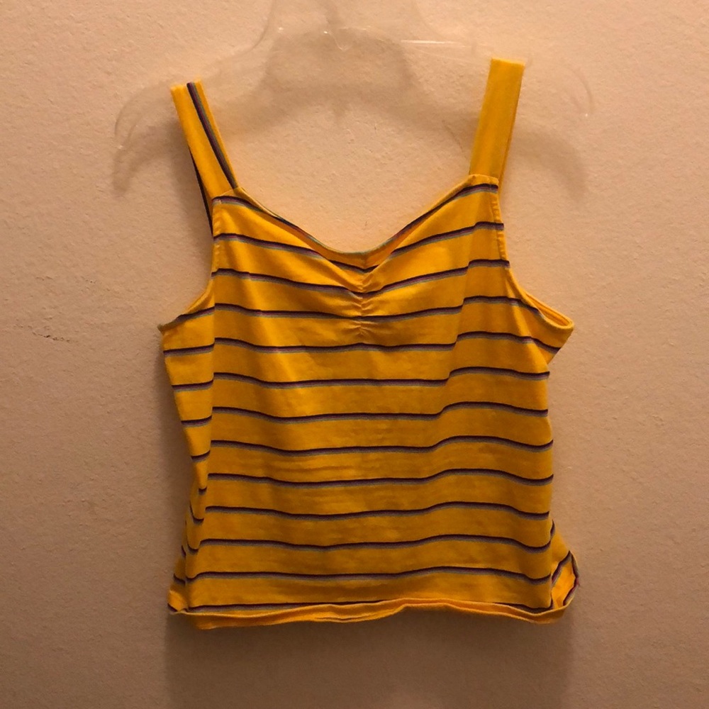 Yellow pink teal and blue striped tank top